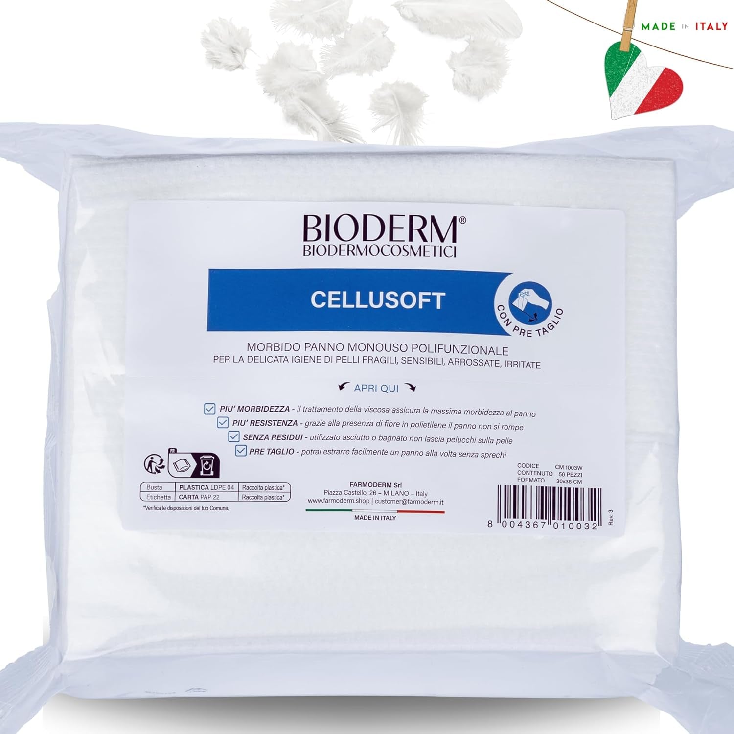 BIODERM Cellusoft - miękkie, wielofunkcyjne, jednorazowe chusteczki nawilżane wiskozowe i poliestrowe - wielofunkcyjne chusteczki do delikatnej higieny wrażliwej i zaczerwienionej skóry osób starszych i dzieci - 30 x 38 cm (50