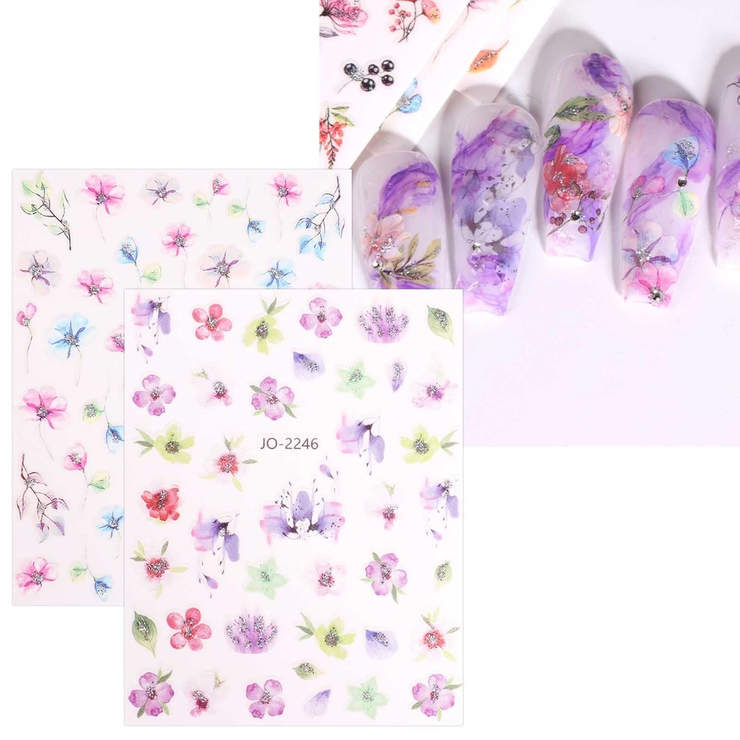 JMEOWIO Nagelsticker Frühling Blume 12 Blatt Nail Art Naklejka Selbstklebend Nagelaufkleber Blätter Dekoration Nageldesign Zubehör
