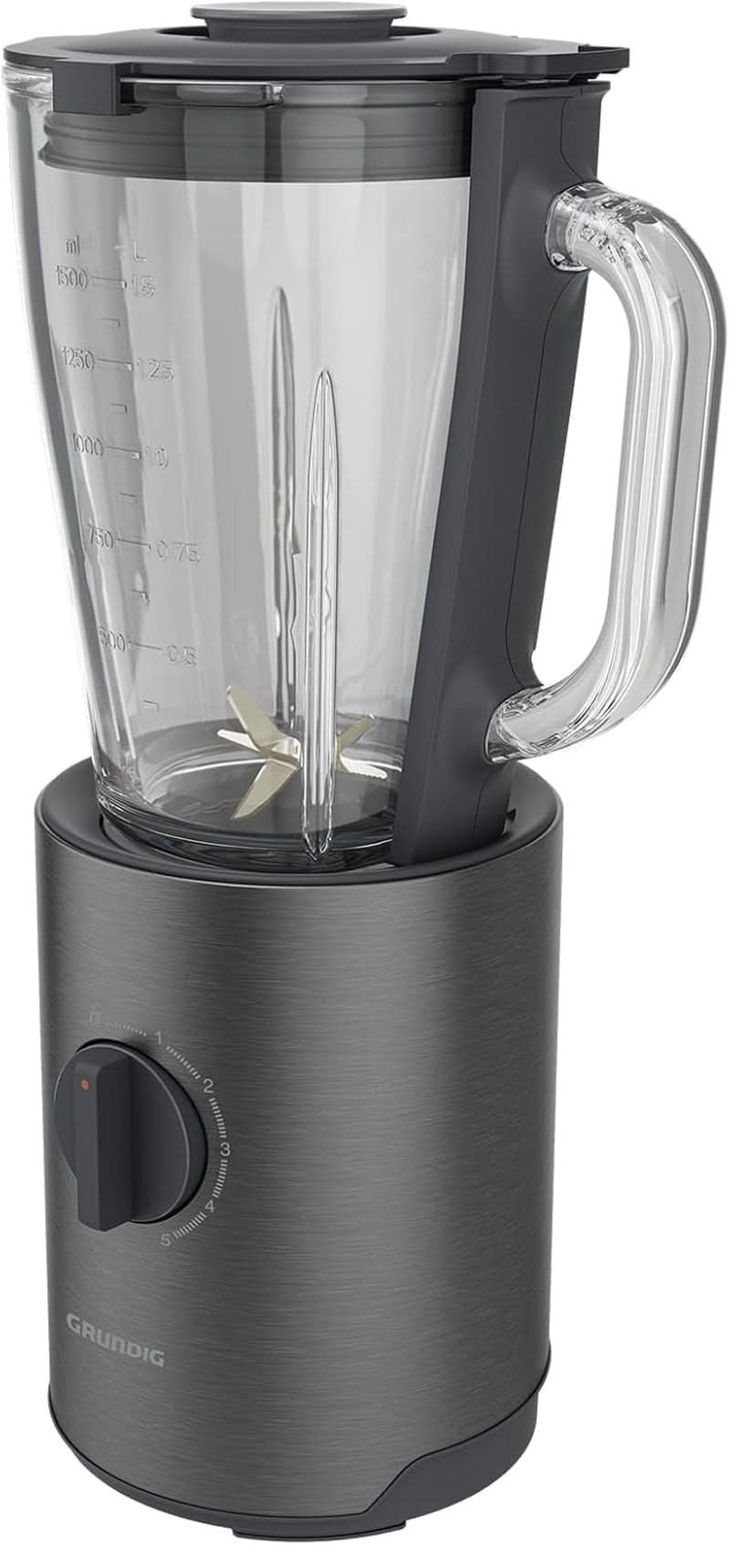 Grundig Delisia Novus SM 7140 Professioneller Mikser stojący, 1,5 litra, 800 W, 6-fazowy Edelstahlmesser Mit Zirkonium-Beschichtung, 5 Geschwindigkeitsstufen + funkcja pulsacyjna, Dark Inox/Edelstahl Kitchen Naty Shop