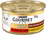 Gourmet Gold Délicatesse en Sauce Mokra karma dla kotów z wołowiną i kurczakiem, opakowanie 12 sztuk (12 x 85 g)