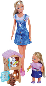 Simba Steffi Love Rabbit Family 12cm 29cm Klatka dla królików Zagraj w lalkę i lalkę z dwoma królikami, wiek 3+