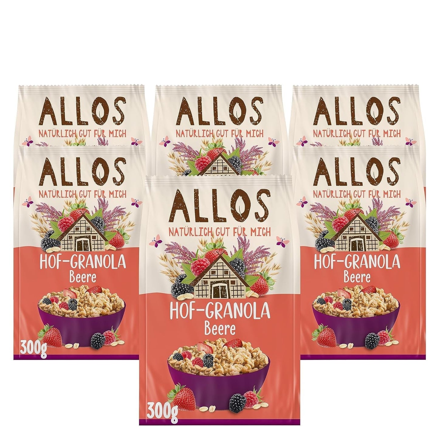 Allos Hof Granola z jagodami | Organiczne musli | Musli z jagodami | Chrupiące musli | Płatki śniadaniowe | Opakowanie 6 sztuk (6 x 300g), 1 sztuka (opakowanie 6 sztuk)