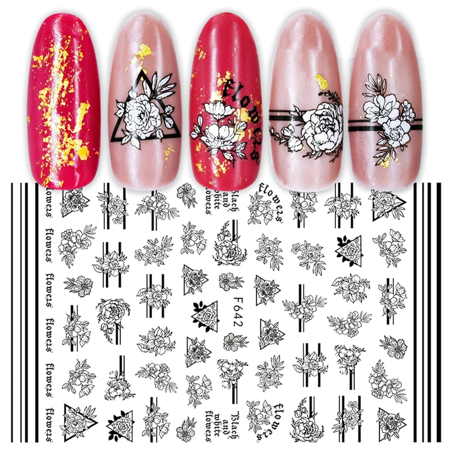 JMEOWIO Nagelsticker Geometria 10 Blatt Nagelaufkleber Selbstklebend Schwarzes Herz Unregelmäßig Geformt Nail Art Naklejka Dekoracja Nageldesign Zubehör