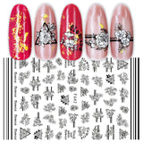 JMEOWIO Nagelsticker Geometria 10 Blatt Nagelaufkleber Selbstklebend Schwarzes Herz Unregelmäßig Geformt Nail Art Naklejka Dekoracja Nageldesign Zubehör