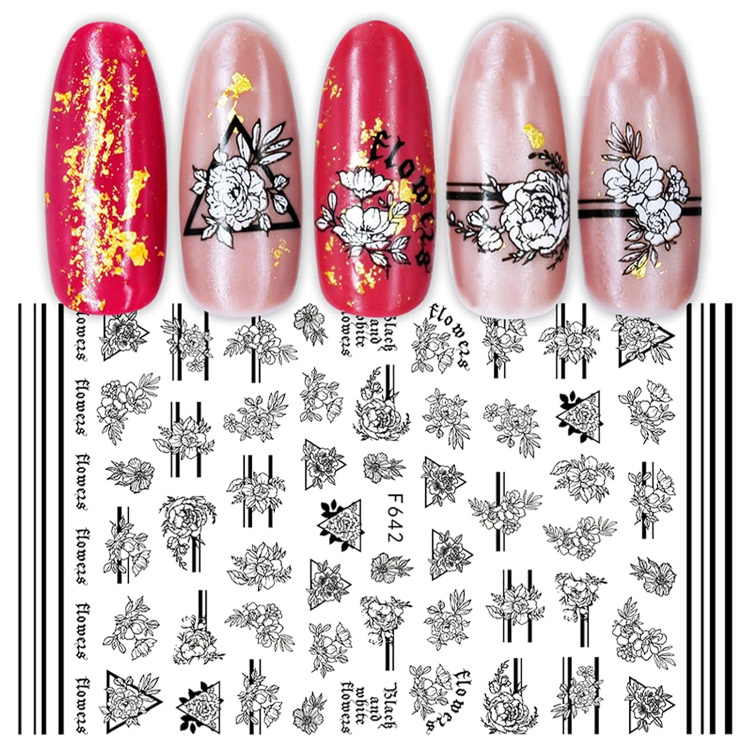 JMEOWIO Nagelsticker Geometria 10 Blatt Nagelaufkleber Selbstklebend Schwarzes Herz Unregelmäßig Geformt Nail Art Naklejka Dekoracja Nageldesign Zubehör