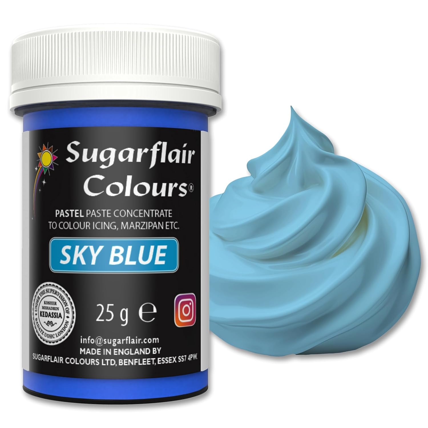 Barwnik spożywczy Sugarflair Paste Pastel Sky Blue, barwnik spożywczy do makaronów, kremówki i marcepanu, skoncentrowane barwniki Spectral - 25 g