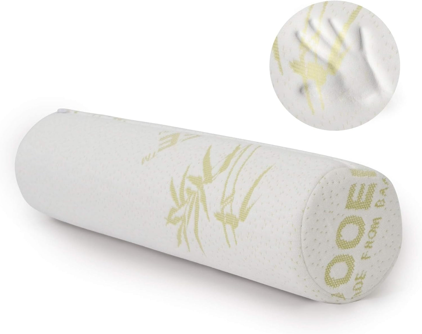 Rolka z pianki Milliard Visco z pokrowcem nadającym się do prania, Certyfikat Oeko-Tex, Średnia twardość, 10X43cm, Idealna dla alergików, Poduszka podróżna, Poduszka wokół szyi, Rolka pozycjonująca, Rolka na kolana Poduszki ortopedyczne szyjki macicy Naty Shop White