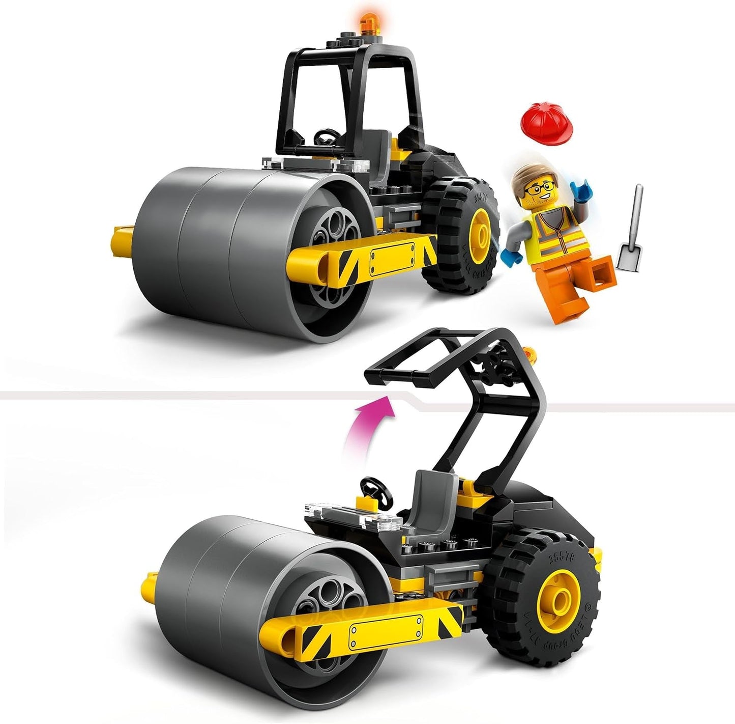 LEGO City walec budowlany dla 5-letnich dzieci walec parowy z minifigurką pracownika budowlanego pomysłowa zabawa dla chłopców i dziewcząt mały zabawny prezent 60401 zestawy konstrukcyjne Besuche den LEGO-Store