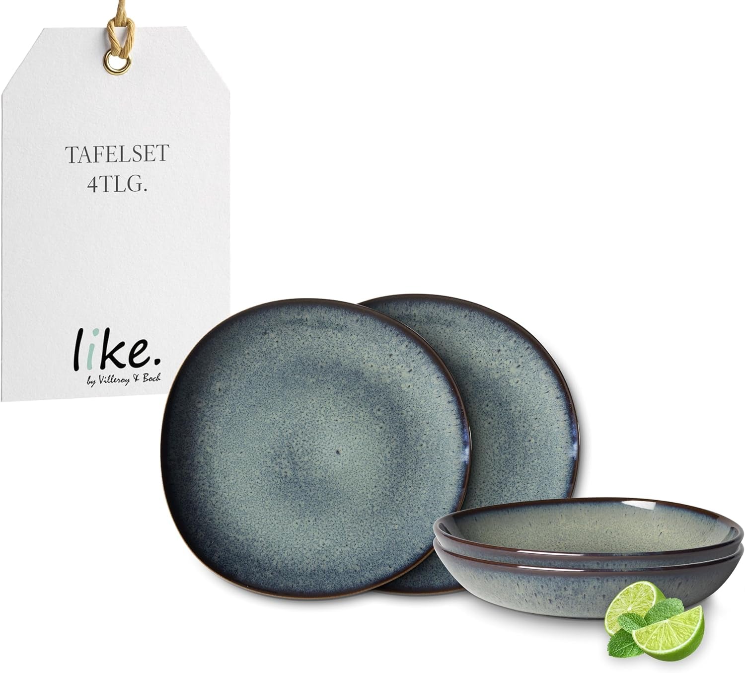 tak jak. de Villeroy & Boch - Zestaw naczyń obiadowych z kamionki Lave Gris, 4 sztuki, wygląd ceramiczny, zastawa stołowa dla 2 osób, szary
