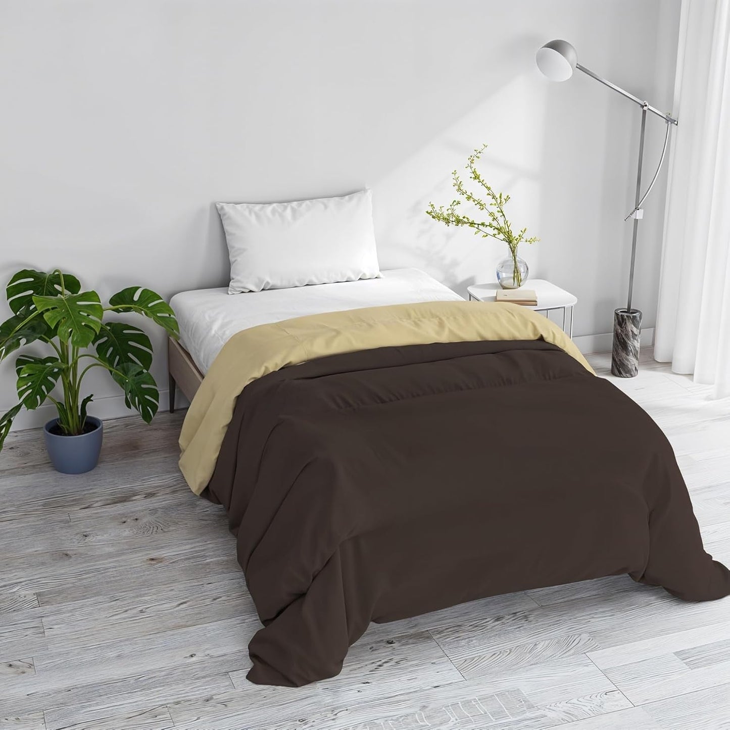 Podstawowy koc zimowy gładki z podszewką, ciemnozielony / kremowy, 200X245Cm Kołdry i kołdry Naty Shop Brązowy / kremowy 200X245Cm