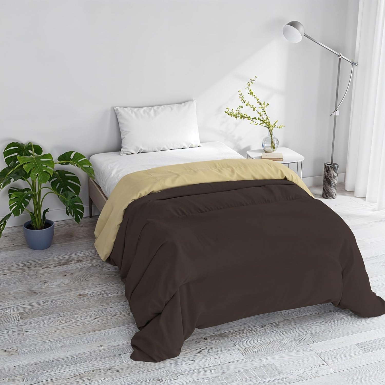 Podstawowy koc zimowy gładki z podszewką, ciemnozielony / kremowy, 200X245Cm Kołdry i kołdry Naty Shop Brązowy / kremowy 200X245Cm