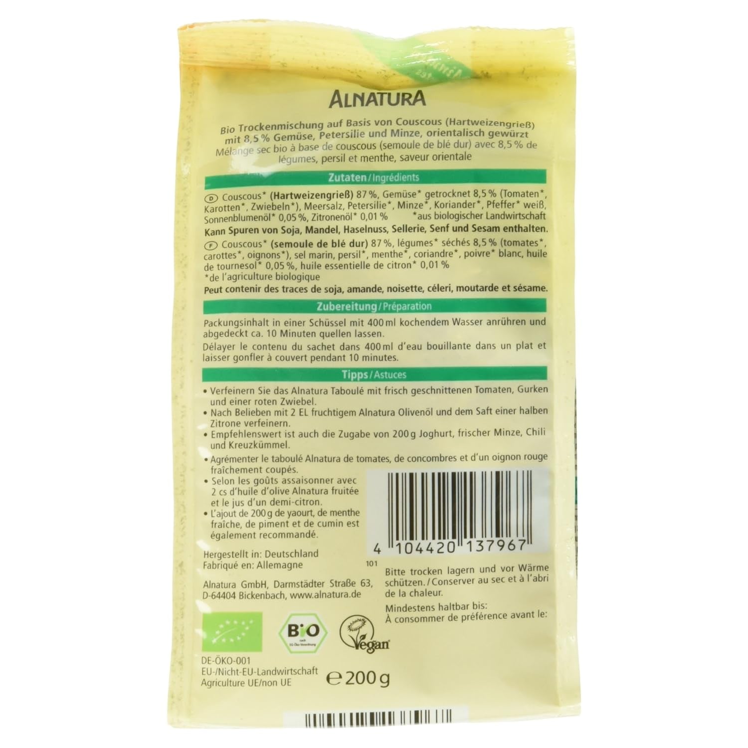 Bio Sałatka Taboule-Kuskus-Kuskus, 200 g