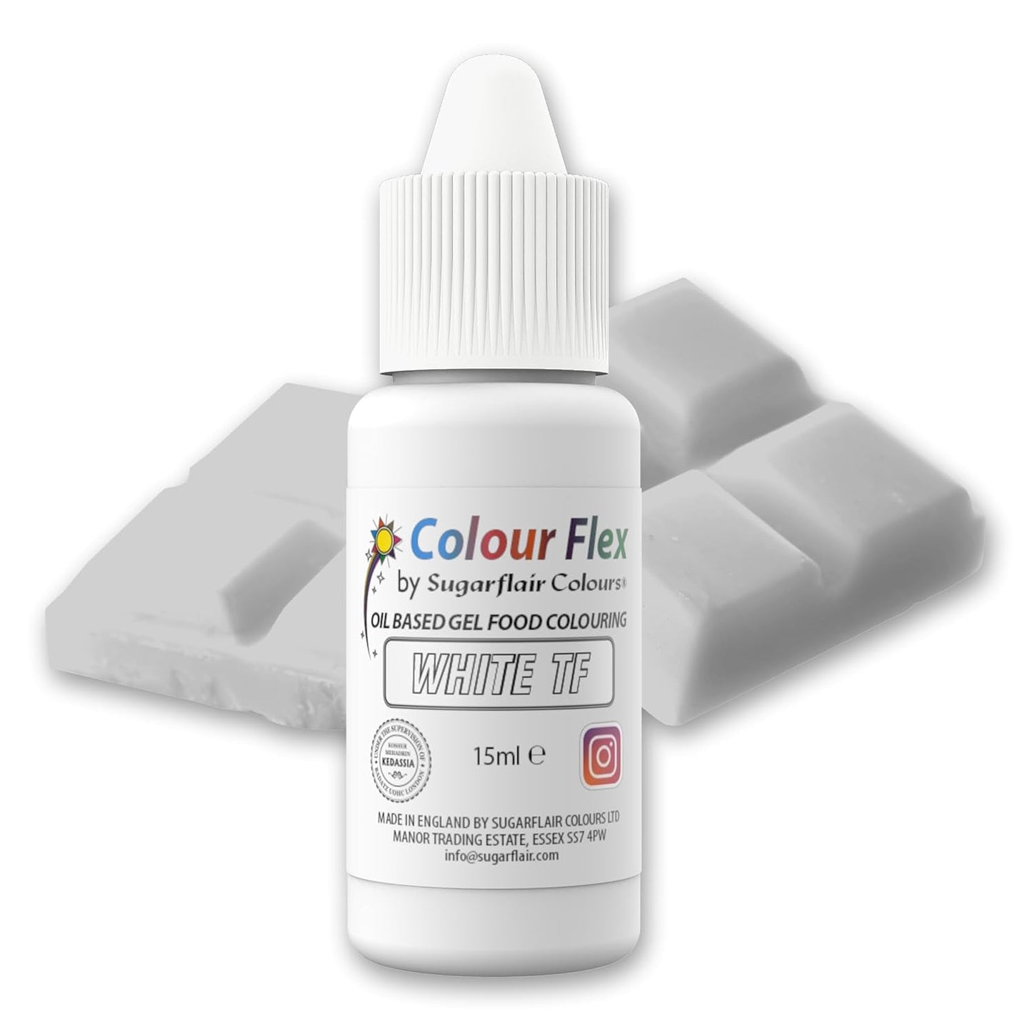 Sugarflair Colourflex Biały barwnik spożywczy na bazie oleju, wysoce skoncentrowany płynny barwnik spożywczy, barwnik spożywczy do śmietany, czekolady, ciasta, kremówki, lukieru i nie tylko - 15 ml
