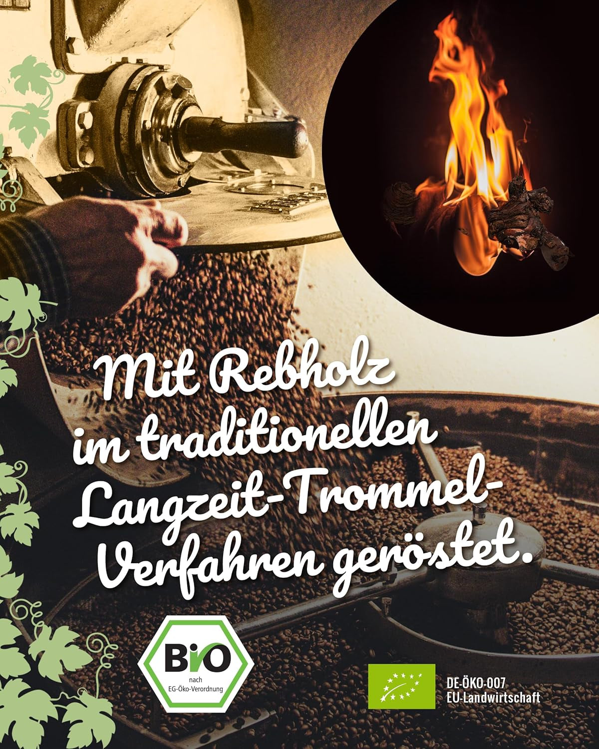Blank Roast - BIO Winzer Kaffee 1000g - schonend mit Pfälzer Rebholz geröstet - ganze Kaffee-Bohnen aus Peru - 100% Arabica Röstung - schokoladig & nutig - säurearm