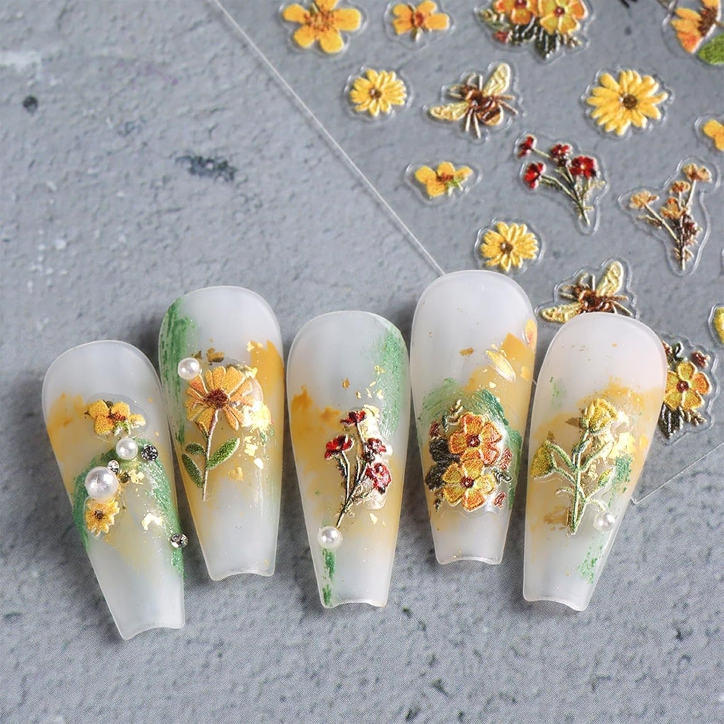 3 Stück Nagelsticker Set-Selbstklebende Nagelfolie Mit Blumen- Und Bienenmotifen-Nail Art Naklejka dla Kreatives Nageldesign-Nageltattoos Und Zubehör