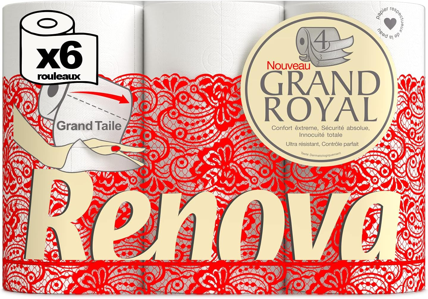 Papier toaletowy Renova Renova Grand Royal 4-warstwowy - 6 rolek, duży (5 szt. w opakowaniu)