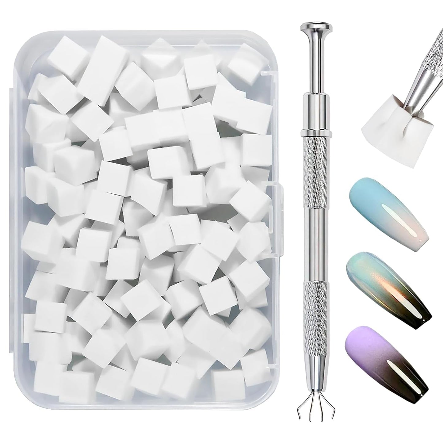 Qufiiry 200 Stück Nail Art Schwämme Mit Metallgreifer, Nagelkunst Schwammpinsel, Maniküre Zubehör Für Nägel, Um Eine Varavländ Von Gradient Nail Art Wzory do tworzenia (biały)