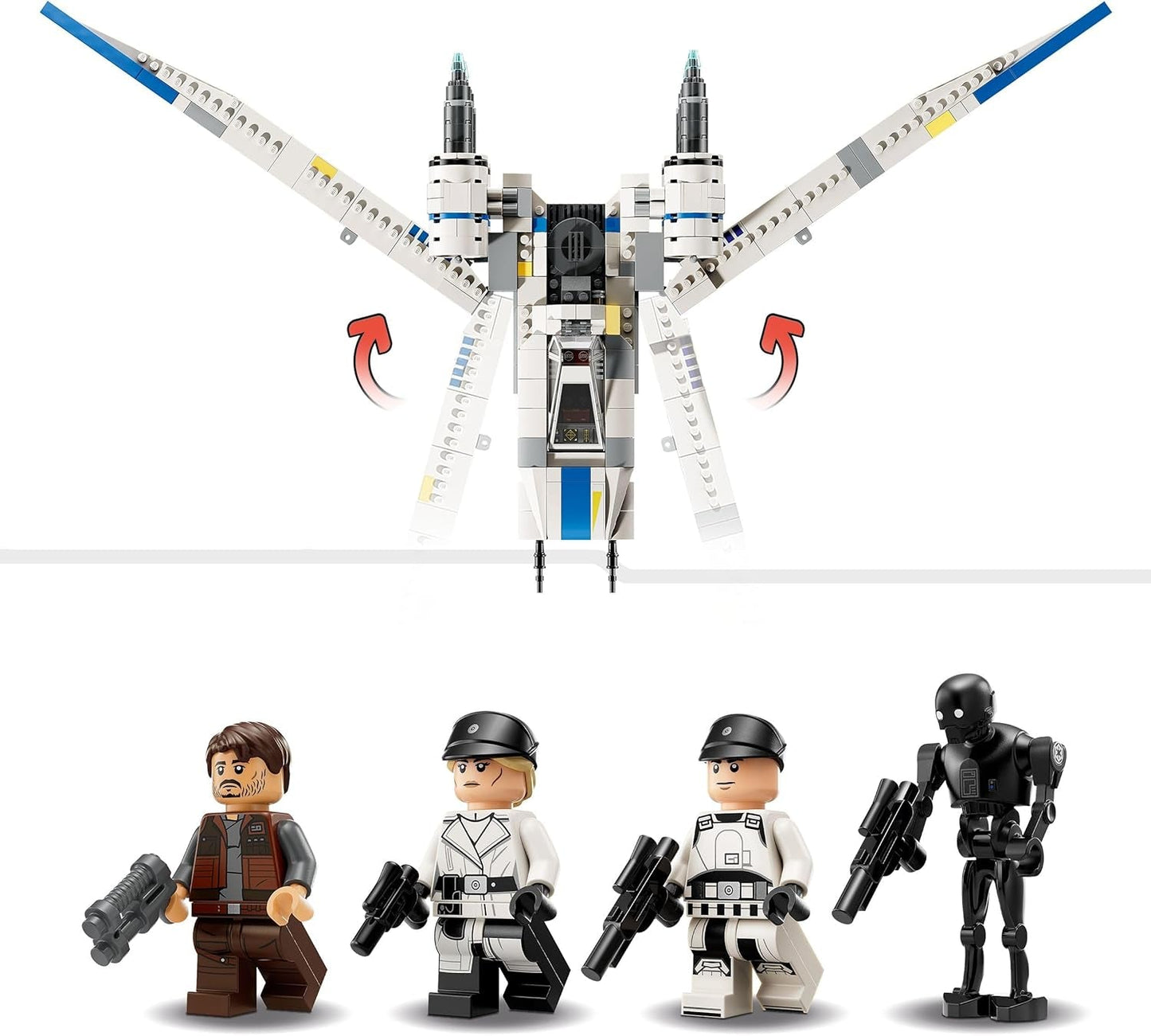 LEGO Star Wars 75399 Rebeliancki myśliwiec U-Wing Starfighter — zabawka z funkcją wahadłowego skrzydła i trzema minifigurkami, w tym figurką Cassiana Andora i droida K-2SO — prezent dla chłopców w wieku od 8 lat i fanów Andora z sezonu 2 Zestawy do budowania Beuche den LEGO-Store