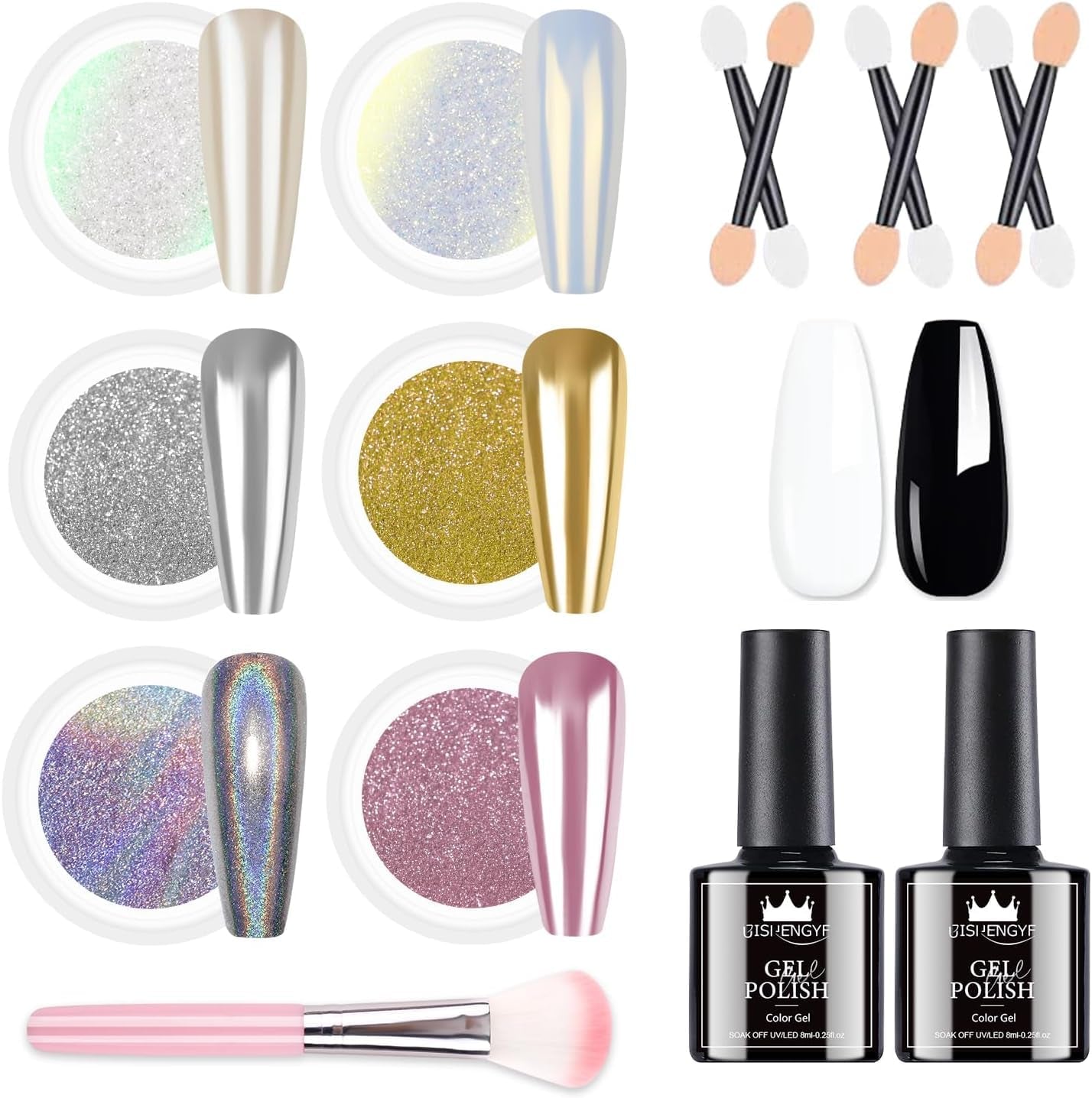 BISHENGYF Proszek do paznokci w kolorze różowego złotaNeue Upgrade Grosse Kapazitä Chrom PulverSuper-Spiegeleffekt Metall Mirror Chrome Powder – Neonowy szklisty efekt perłowy Brokat Nagelkunst Pulver Für DIY Salon