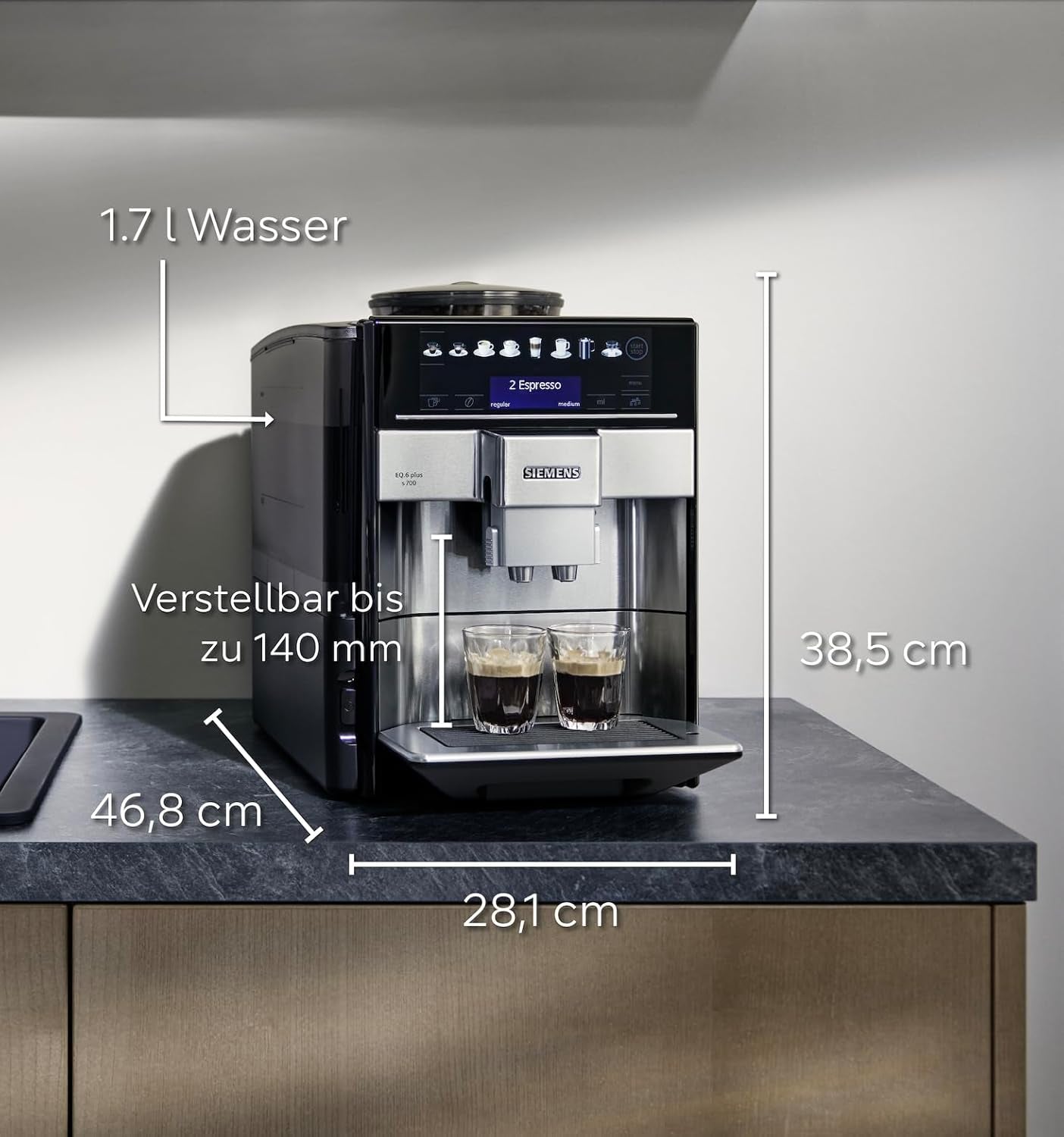 Automatyczny ekspres do kawy Siemens EQ.6 plus s700 TE657503DE, do wielu specjałów kawowych, spieniacz do mleka, młynek ceramiczny, podwójna funkcja kawy, zapobiega osadzaniu się kamienia, automatyczne czyszczenie parą, 1500 W, stal nierdzewna