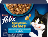 Felix Sensations Mokra karma dla kotów w galarecie, mieszanka ryb, opakowanie 6 szt. (6 x 12 saszetek po 85 g każda)