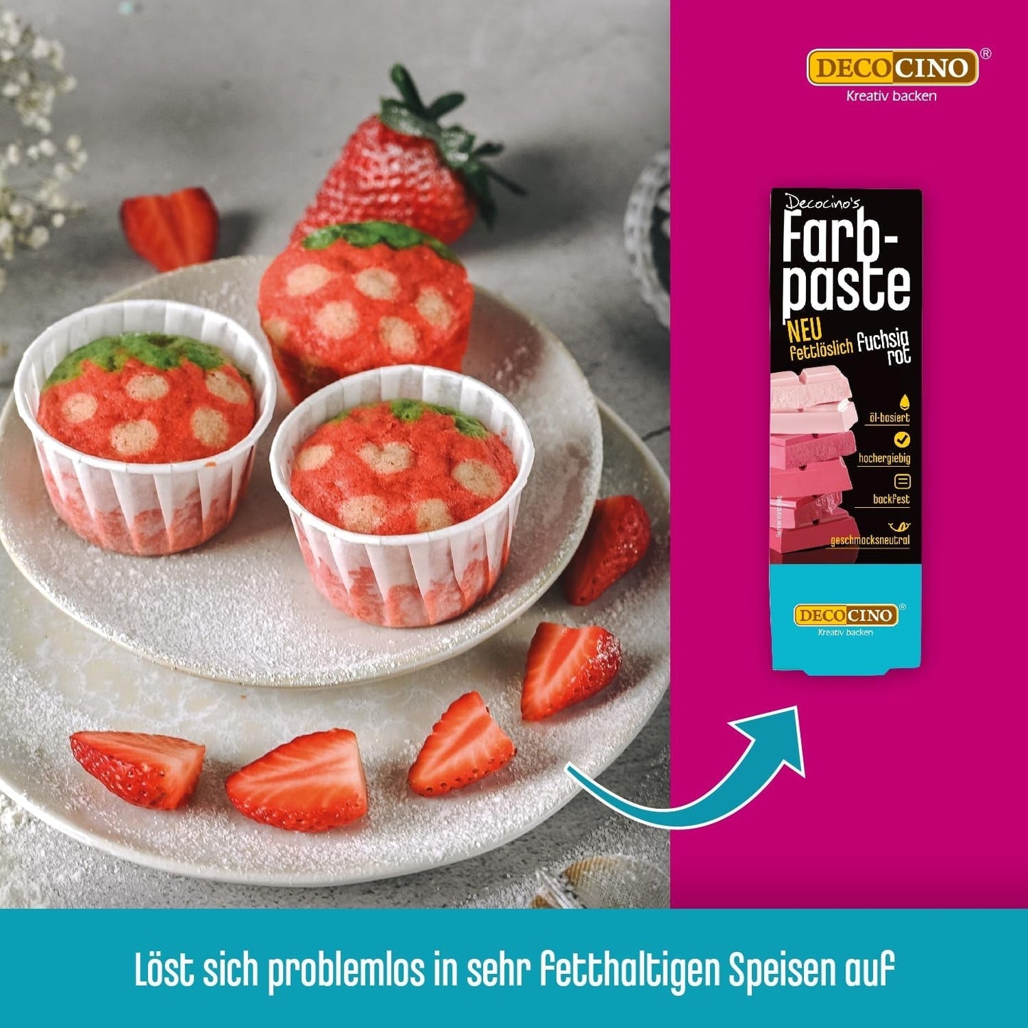 DECOCINO Czerwona pasta koloryzująca rozpuszczalna w tłuszczach - 15 g - Barwnik spożywczy na bazie oleju, idealny do barwienia czekolady, kremu maślanego, ciasta na fondant lub ciasteczka (3 sztuki w opakowaniu)