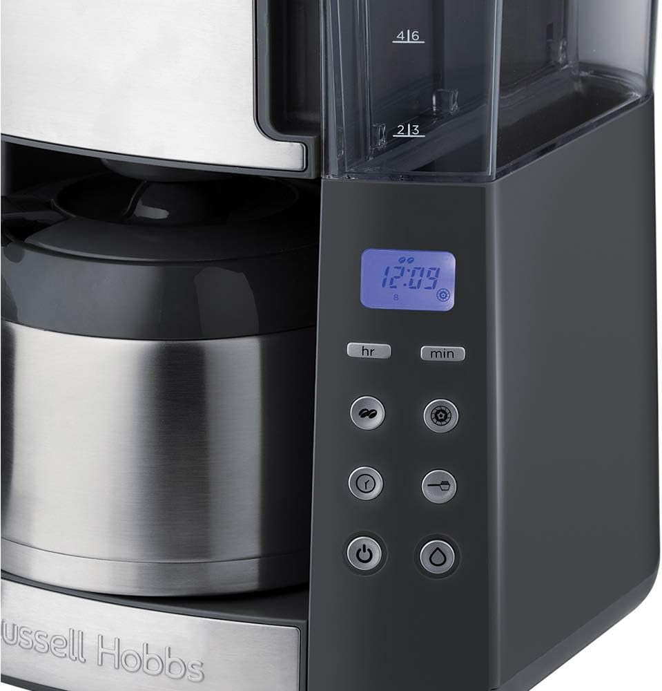 Ekspres do kawy Russell Hobbs z młynkiem i dzbankiem termicznym [cyfrowy timer, słuchawka prysznicowa dla optymalnej ekstrakcji i aromatu] Grind&Brew (1–10 filiżanek, 3 poziomy mielenia) Filtrowy ekspres do kawy 25620-56
