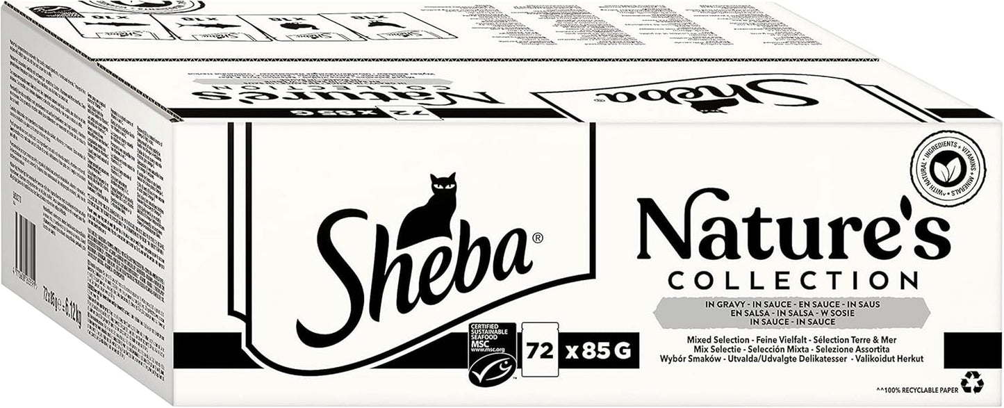 SHEBA Nature's Collection w sosie - wysokiej jakości mokra karma dla kotów, drobnej odmiany (MSC) w porcjowanych saszetkach - 72 x 85 g