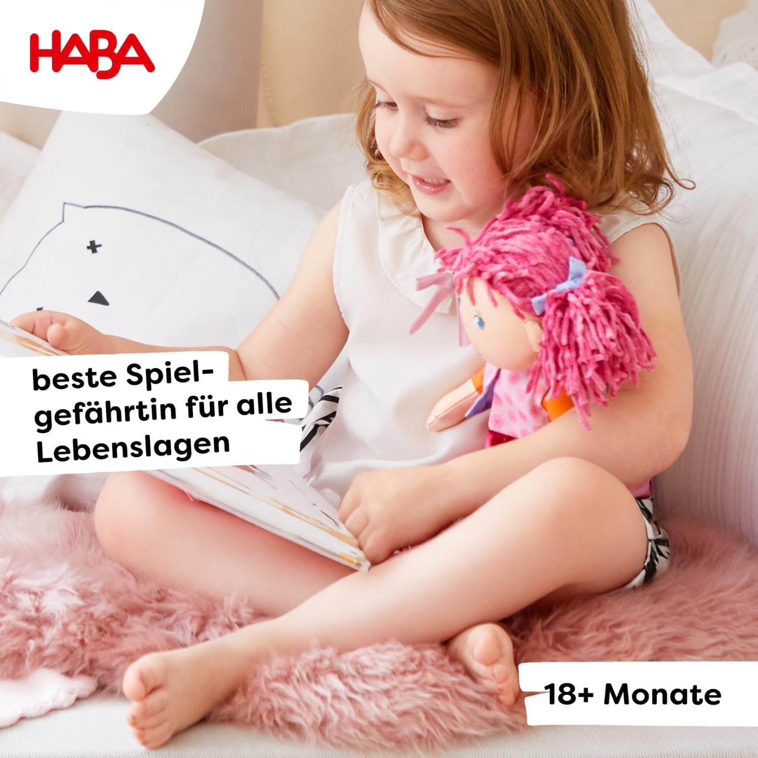 Lalka HABA Lily Lou - Lalka z miękkiej tkaniny od 18 miesięcy - 30 cm z ubrankami i włosami - Idealna towarzyszka zabaw dla małych dzieci - 1302842001
