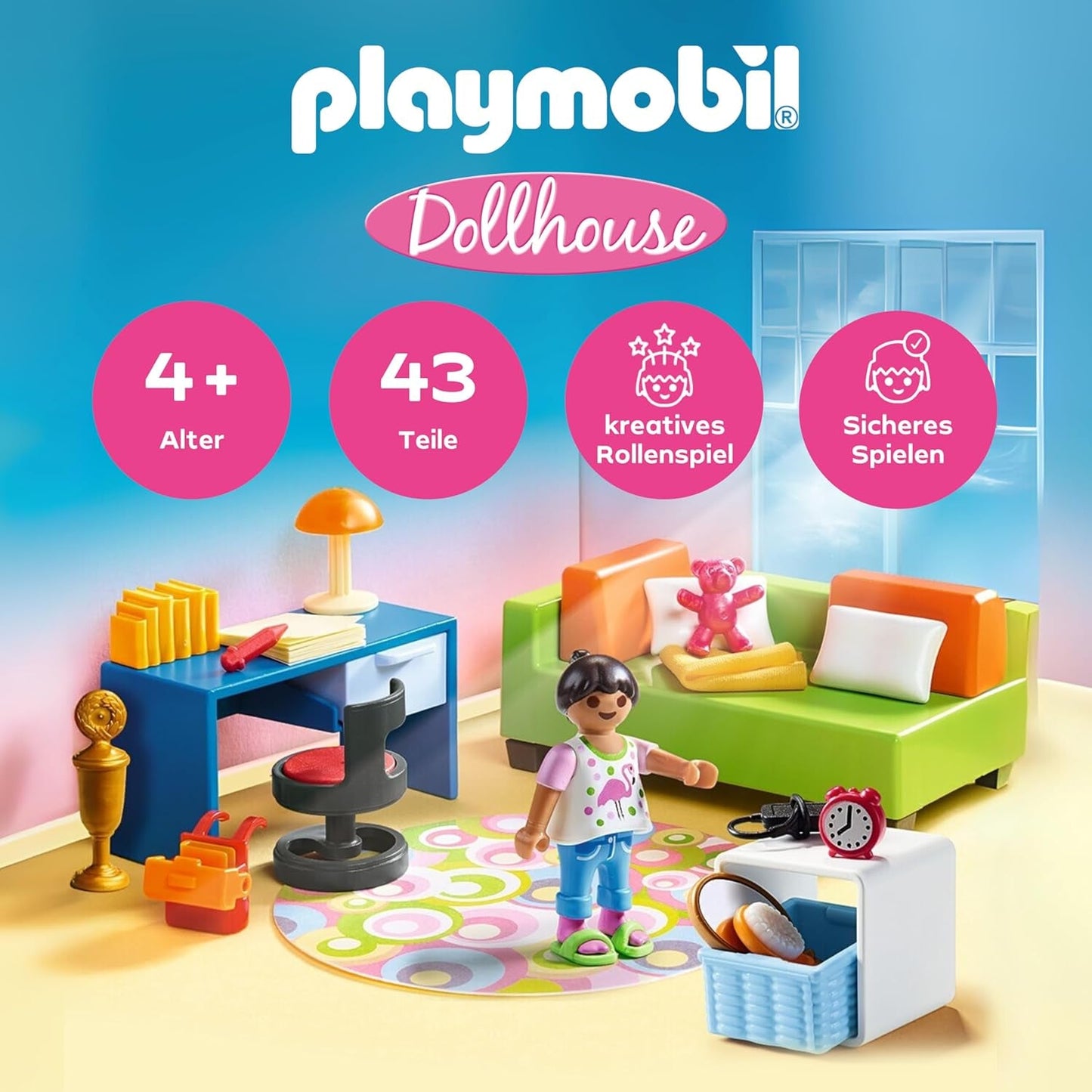 PLAYMOBIL Dollhouse 70209 Pokój młodzieżowy z figurką dziewczynki i akcesoriami, od 4 lat
