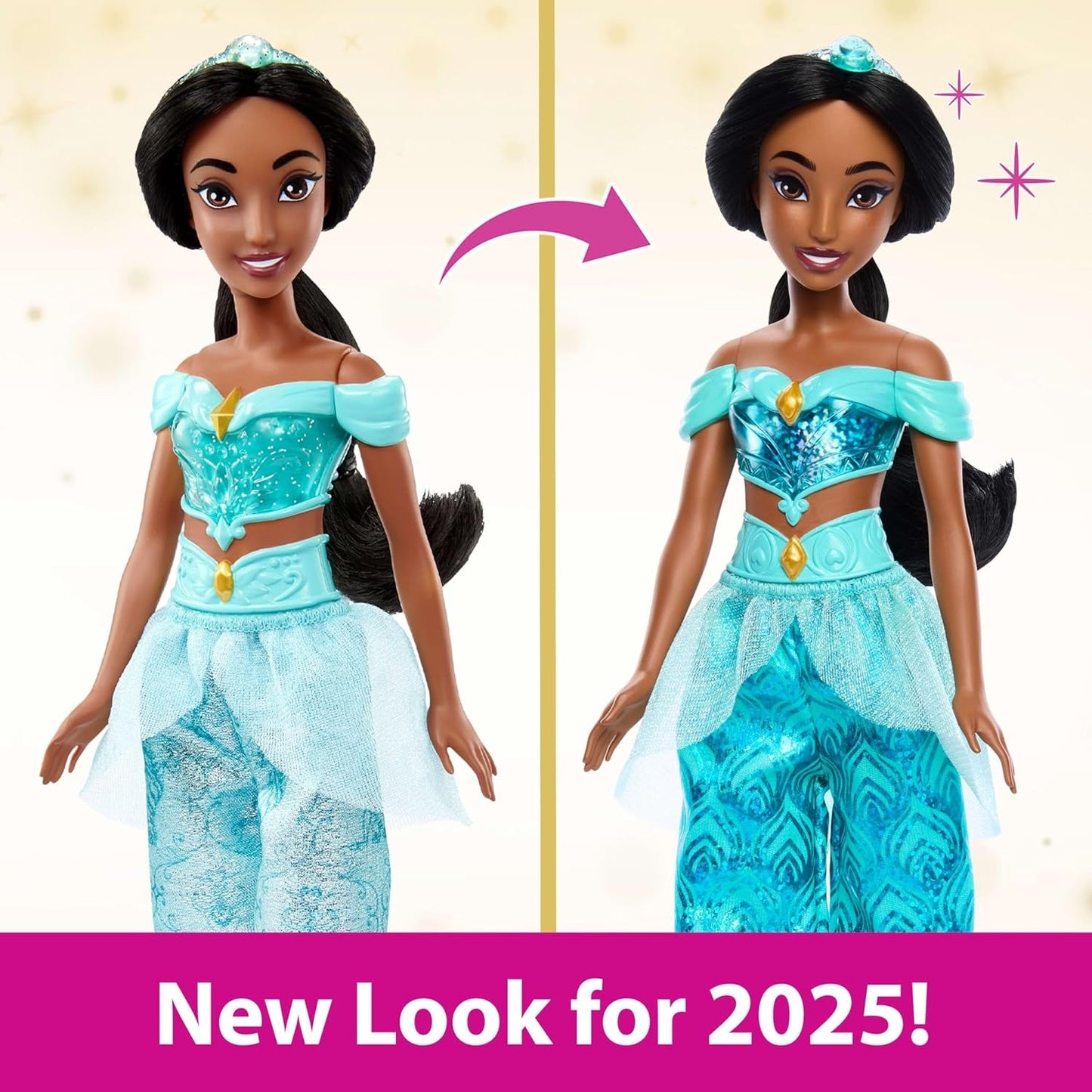Mattel Disney Princess Toy Jasmine przegubowa modna lalka z błyszczącymi ubraniami i akcesoriami Disney filmowy prezent dla dzieci HLW12