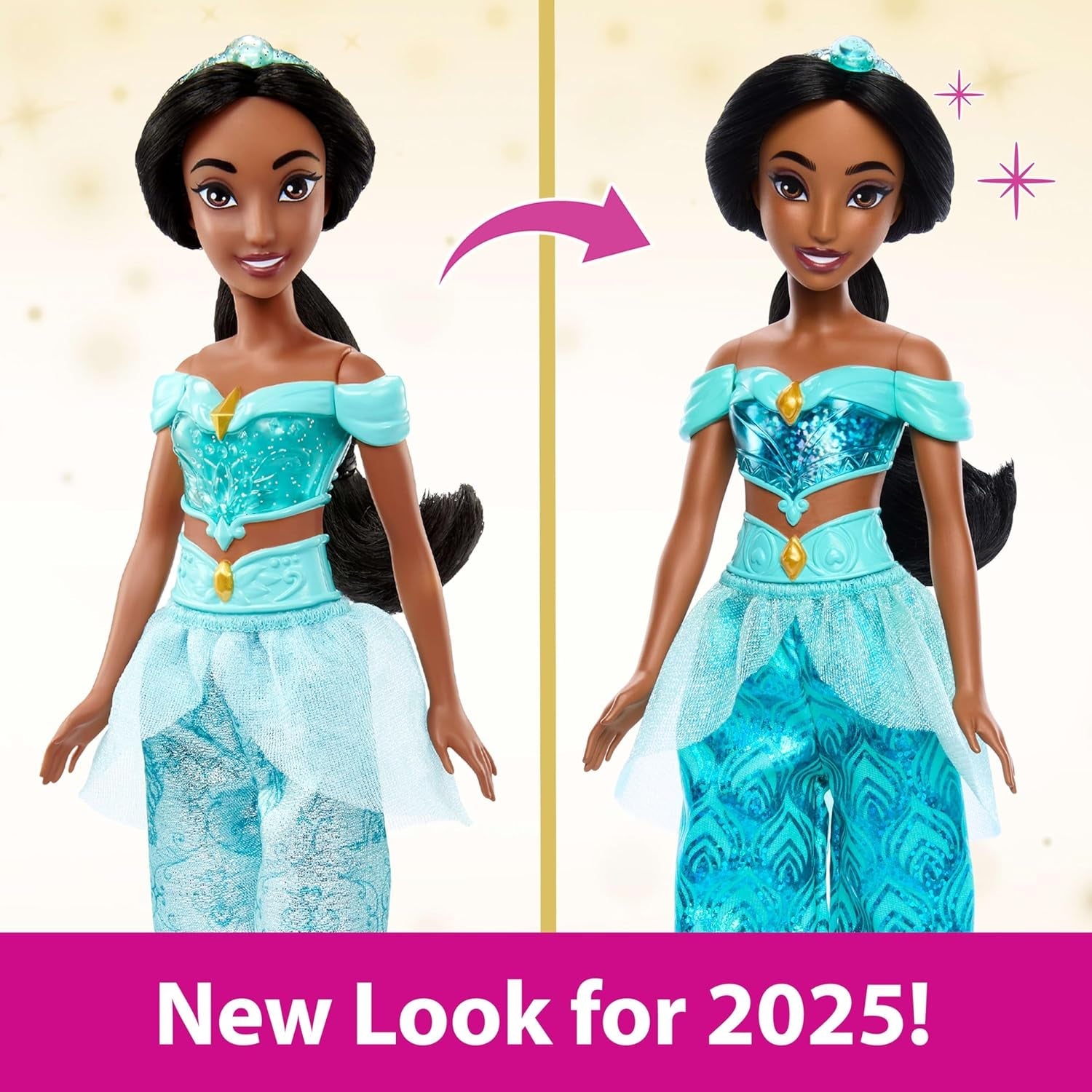 Mattel Disney Princess Toy Jasmine przegubowa modna lalka z błyszczącymi ubraniami i akcesoriami Disney filmowy prezent dla dzieci HLW12