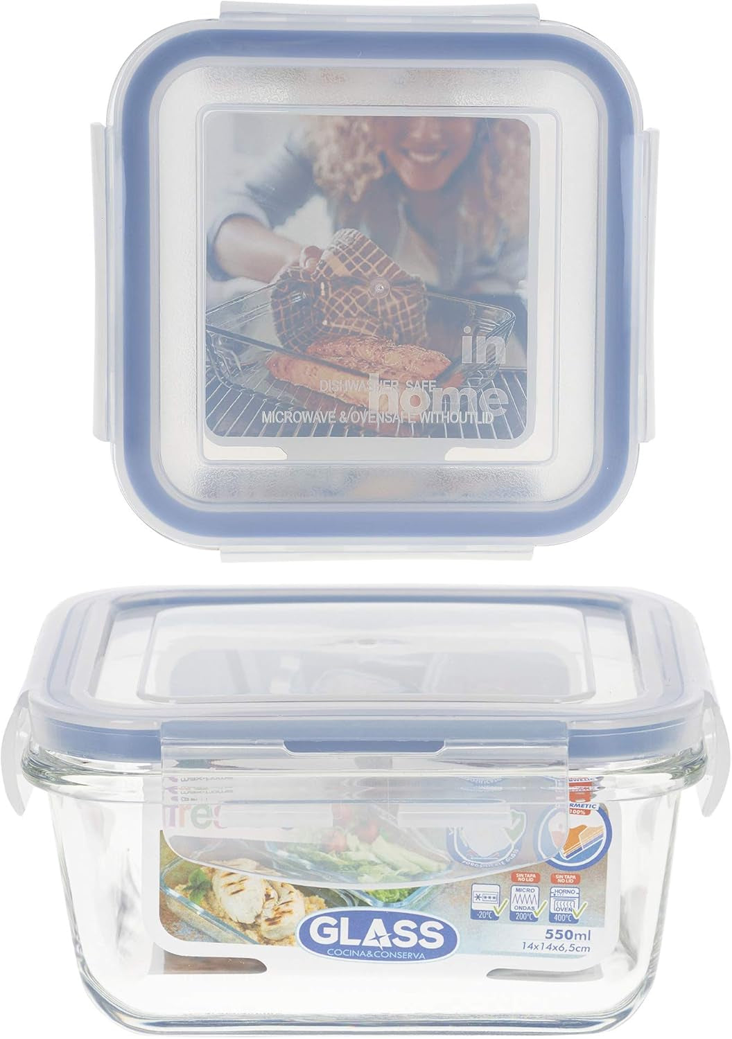 Max Home 8-pakowe szklane, hermetyczne pojemniki Szklane pudełko śniadaniowe do kuchenki mikrofalowej Zamykane pojemniki na żywność 550 ml przezroczyste pokrywki Pojemniki na żywność (16538) Pudełka do przechowywania żywności Naty Shop
