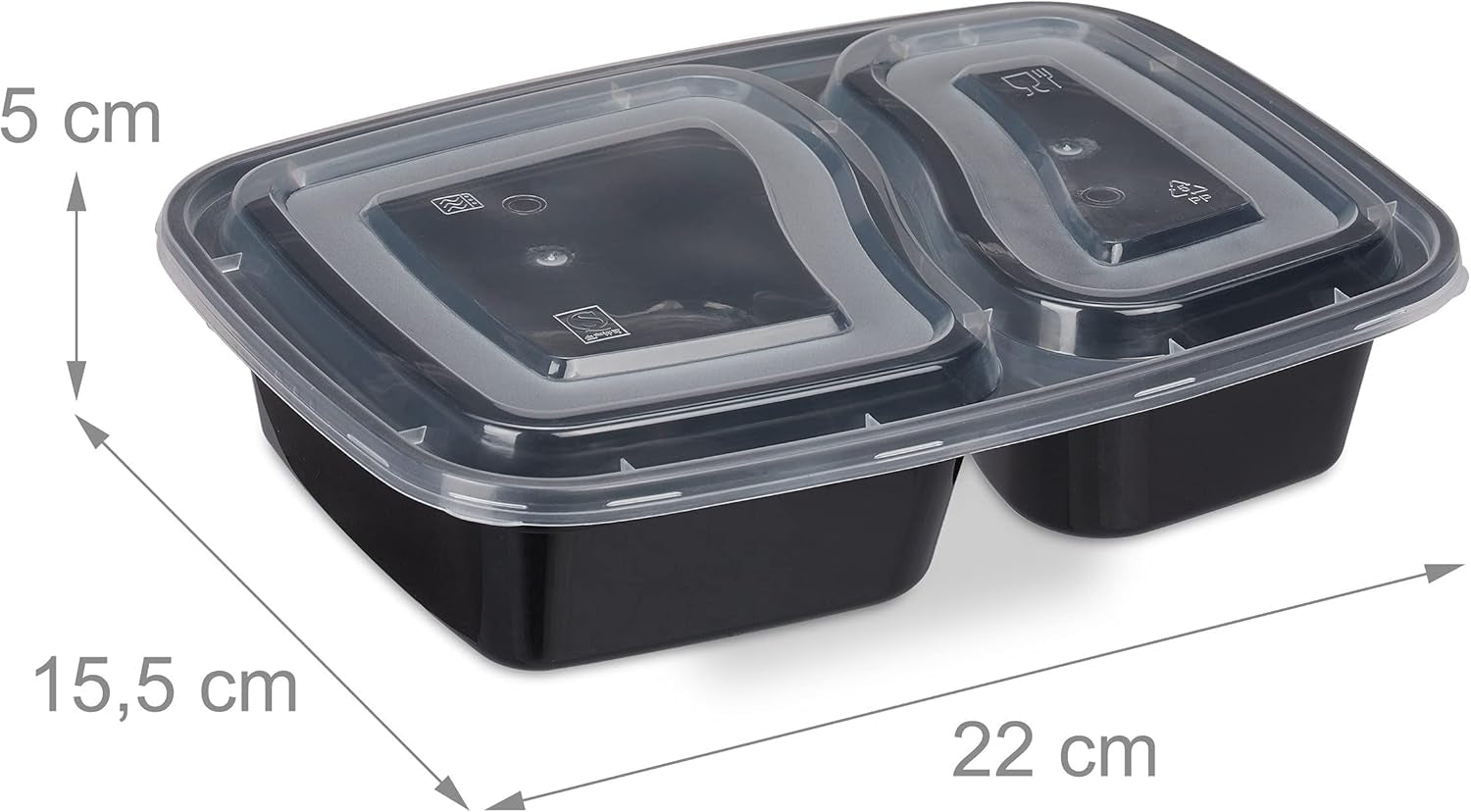Pudełka do przygotowywania posiłków Relaxdays, zestaw 10 sztuk, 2 przegródki, odporne na działanie mikrofal, 800 ml, plastikowe pudełko na żywność z pokrywką, czarne pudełka do przechowywania żywności Sklep Naty