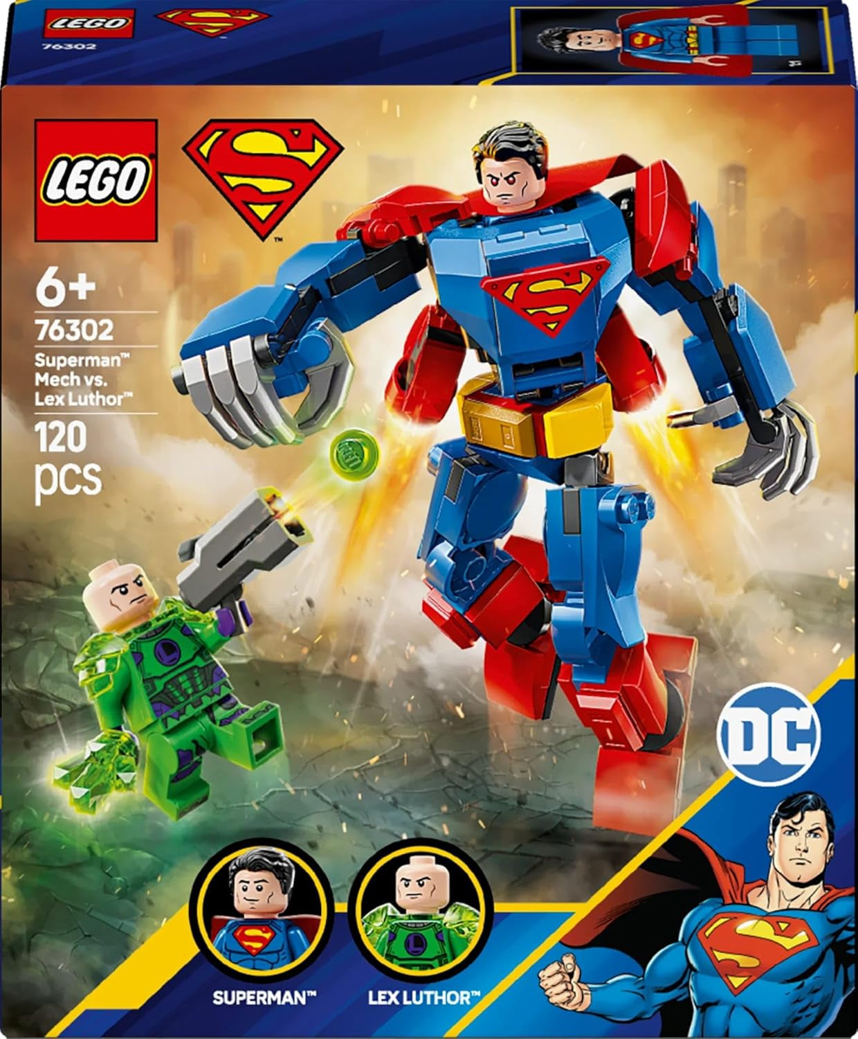 LEGO DC Superman Mech kontra. Lex Luthor — zabawka superbohatera z 2 minifigurkami — figurka do zbudowania z ruchomymi rękami, nogami i palcami — prezent dla chłopców i dziewcząt w wieku od 6 lat 76302 Zestawy do budowania Besuche den LEGO-Store