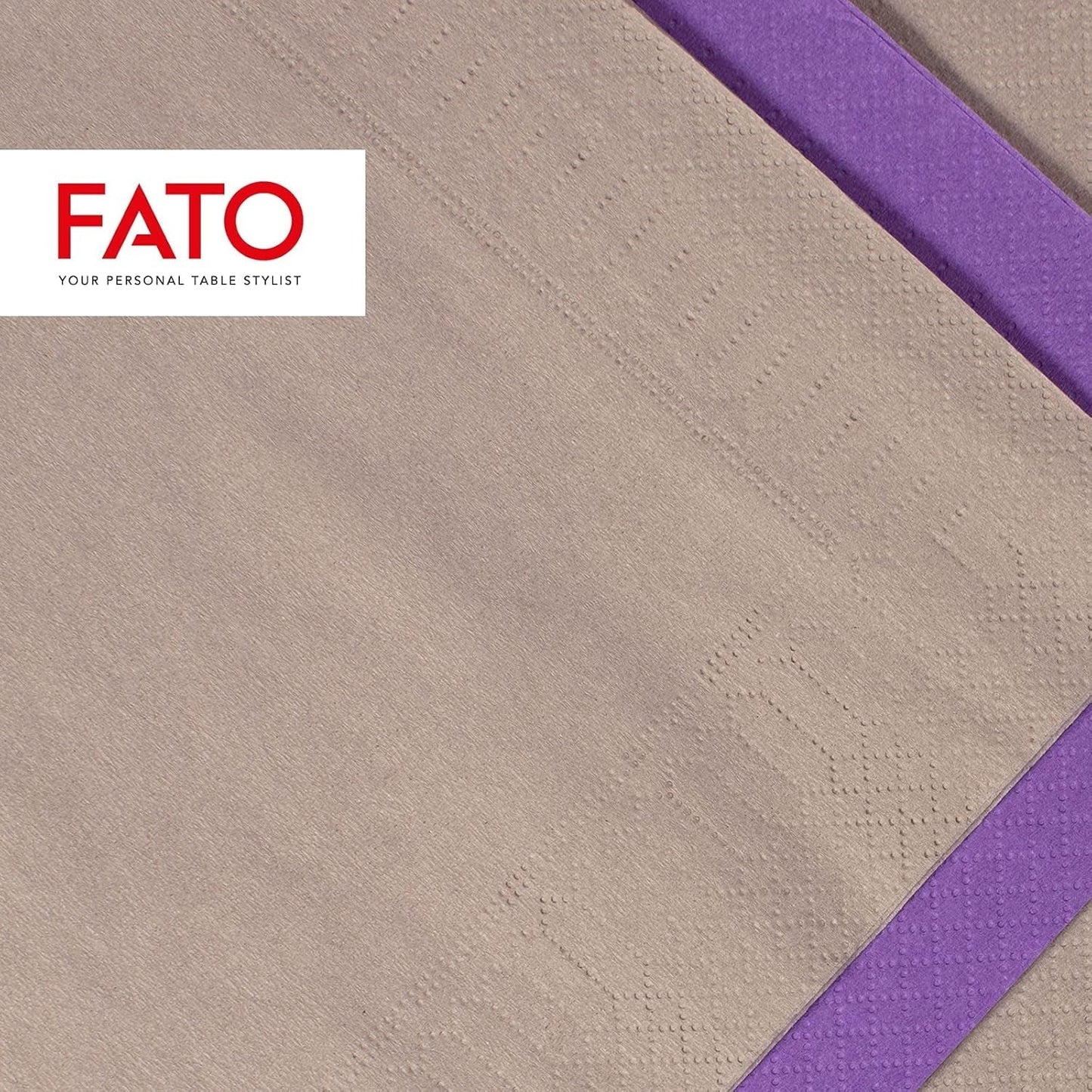 Fato, Jednorazowe serwetki papierowe, idealne na nieformalne lunche i bufety, opakowanie 50 serwetek, rozmiar 33X33, złożone na 4, 2 warstwy, Turtledove, 100% czysty papier celulozowy, certyfikat Fsc