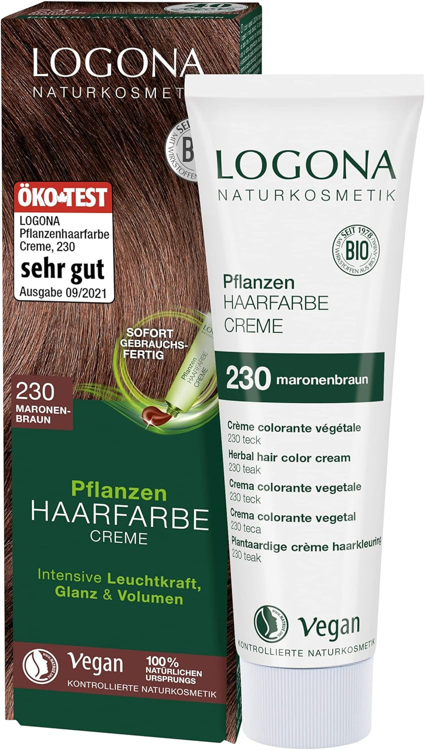 LOGONA Natural Cosmetics Roślinny krem koloryzujący do włosów 240 Nougat Brown, Naturalna farba do włosów brązowych z henną, krem koloryzujący do odcieni brązu, koloryzująca do włosów ciemnych, 150ml Farba do włosów Naty Shop 230 kasztanowy brąz [tec]