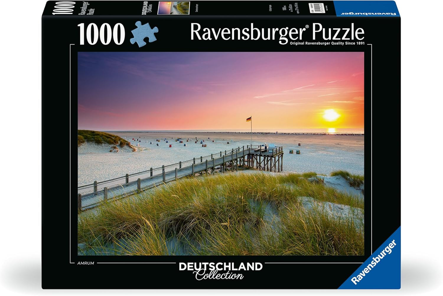 Ravensburger Puzzle 12000690 - Zachód słońca nad Amrum - 1000 elementów puzzle dla dorosłych i dzieci od 14 lat, puzzle na plaży Morza Północnego Puzzle Naty Shop