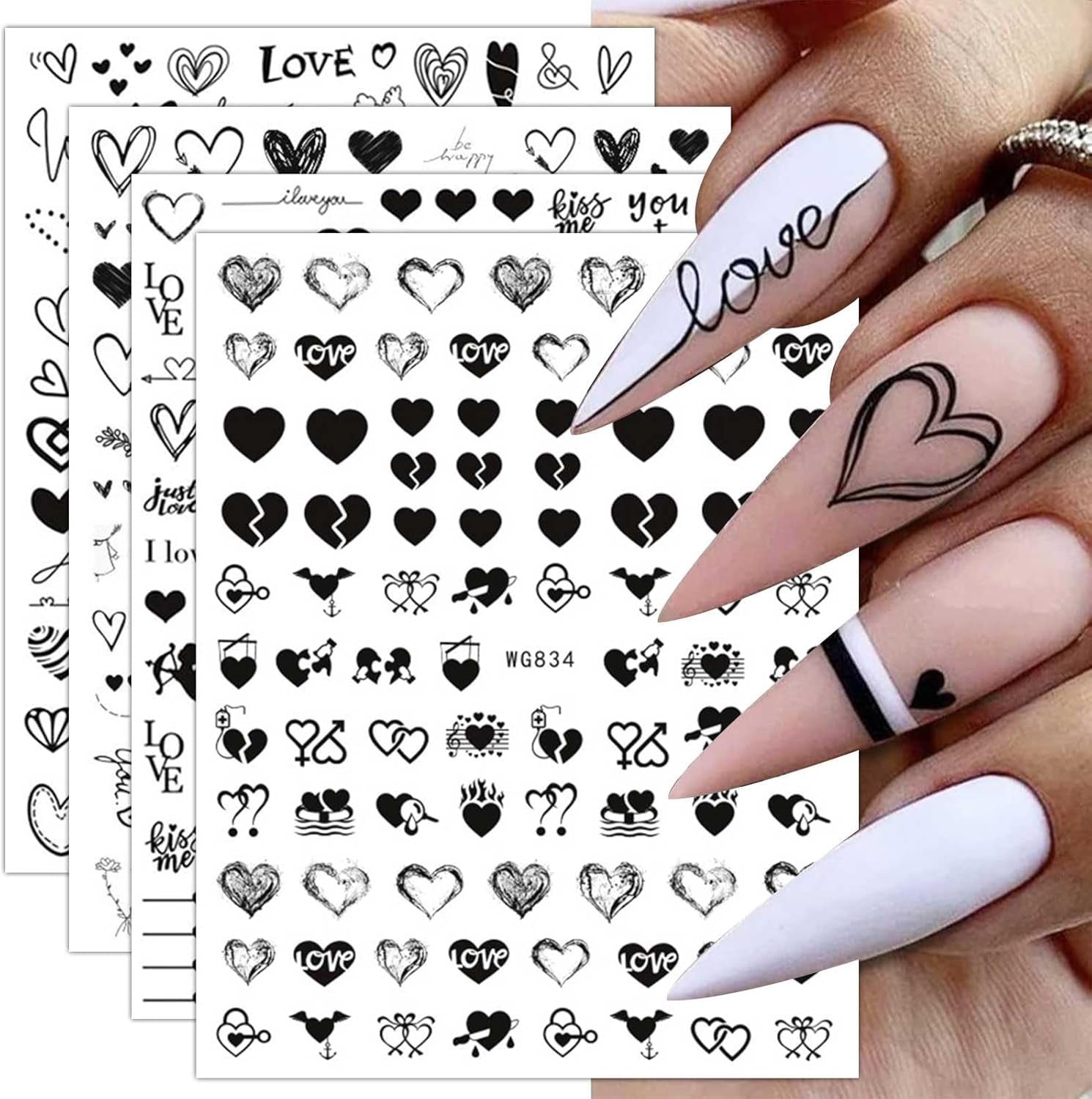 8 Blatt Nagelsticker Valentinstag Nagelaufkleber Selbstklebend Liebhaber Des Schwarzen Herzens Nail Art Naklejka Dekoration Nageldesign Zubehör