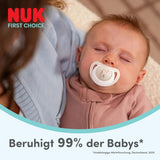 NUK First Choice smoczek na noc dla niemowląt | 6-18 miesięcy | Smoczki ortodontyczne świecące w ciemności | Uspokaja 99% dzieci** | Królik/Owca | Opakowanie 0-2