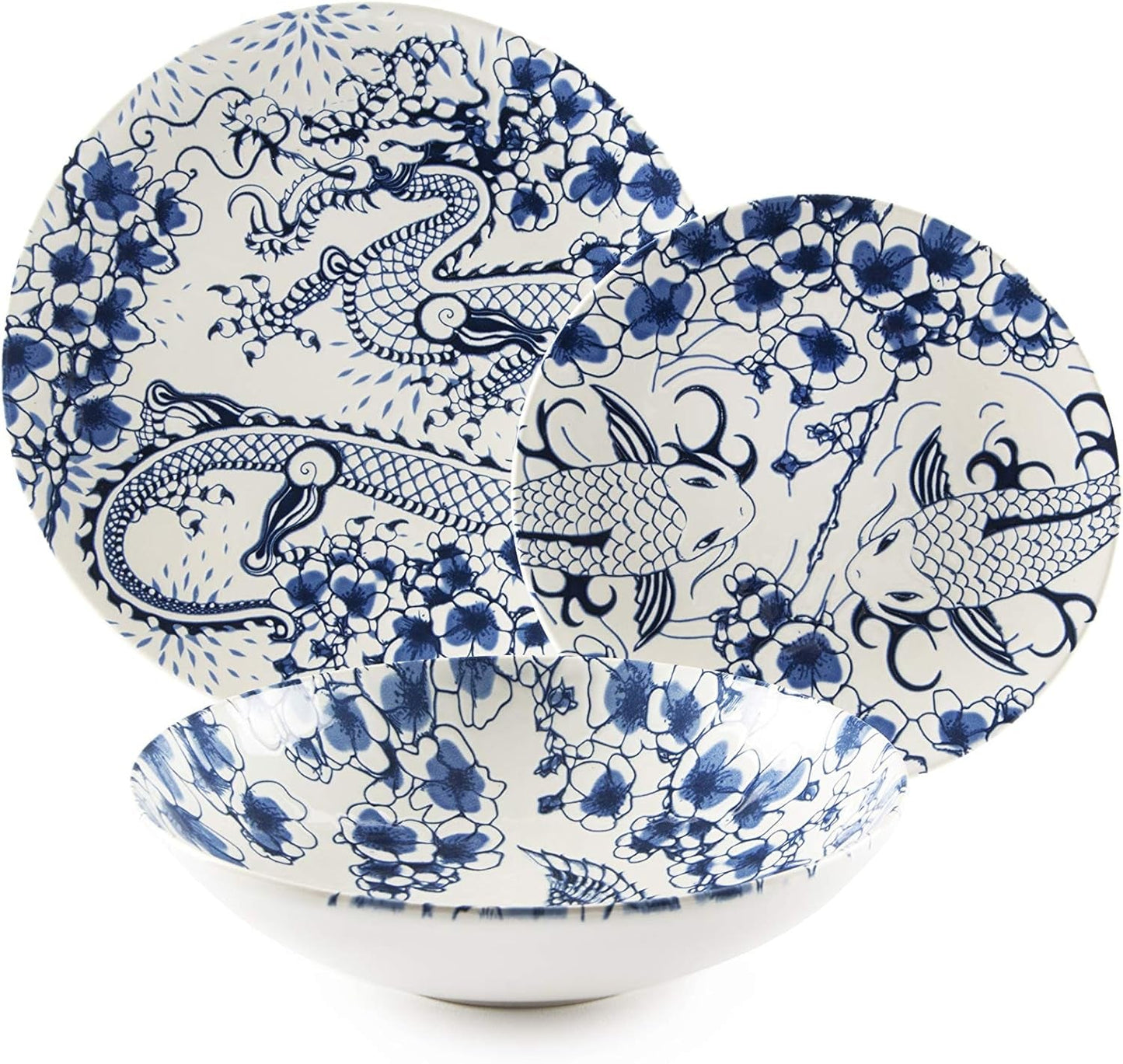 Zestaw zastawy stołowej Excelsa Zen, 18 elementów, ceramiczny, biały i niebieski