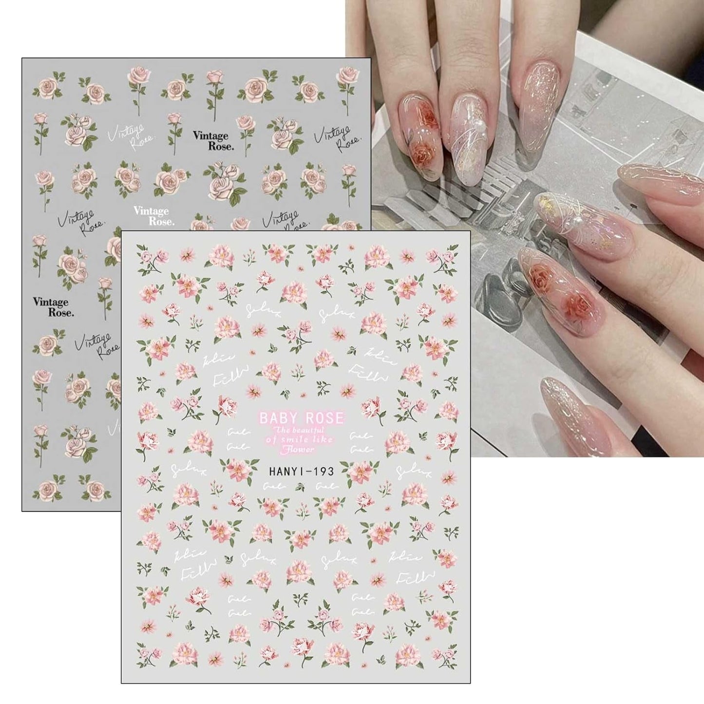JMEOWIO Nagelsticker Frühlings Blume 9 Blatt Nail Art Naklejka Selbstklebend Nagelaufkleber Bunte Sommer Blumen Dekoration Nageldesign Zubehör