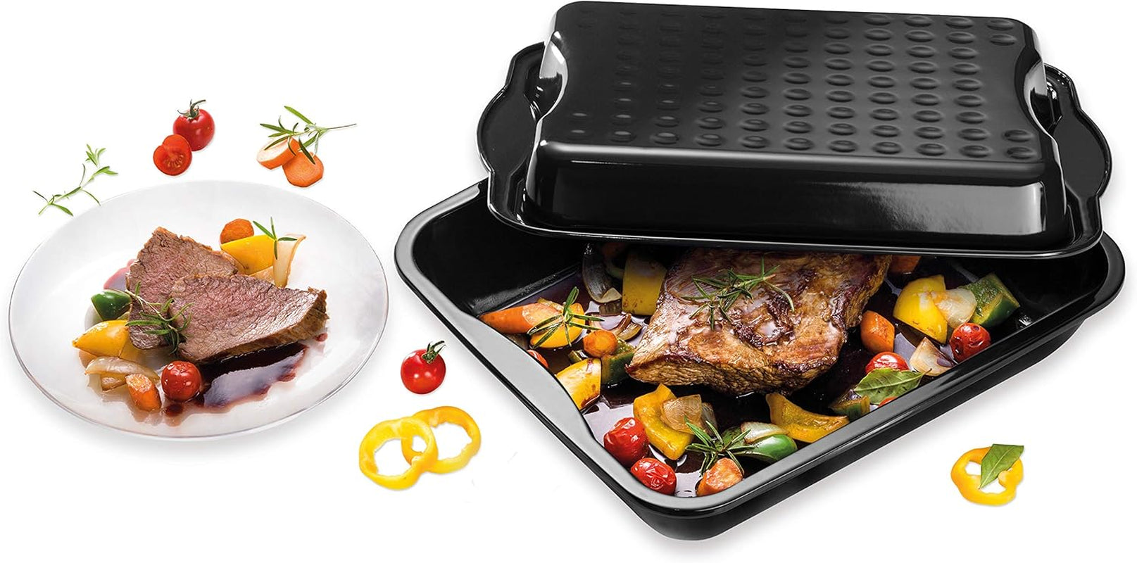 Dr. Oetker Maxi-Bräter Mit Deckel BACK-IDEE KREATIV, Brat- Und Auflaufform Aus Hochwertigem Stahlblech Mit Emaillierung, Eckige Form, Schnitt- Und Kratzfest - Spülmaschinengeeignet w Schwarz Formy i blachy do pieczenia Naty Shop
