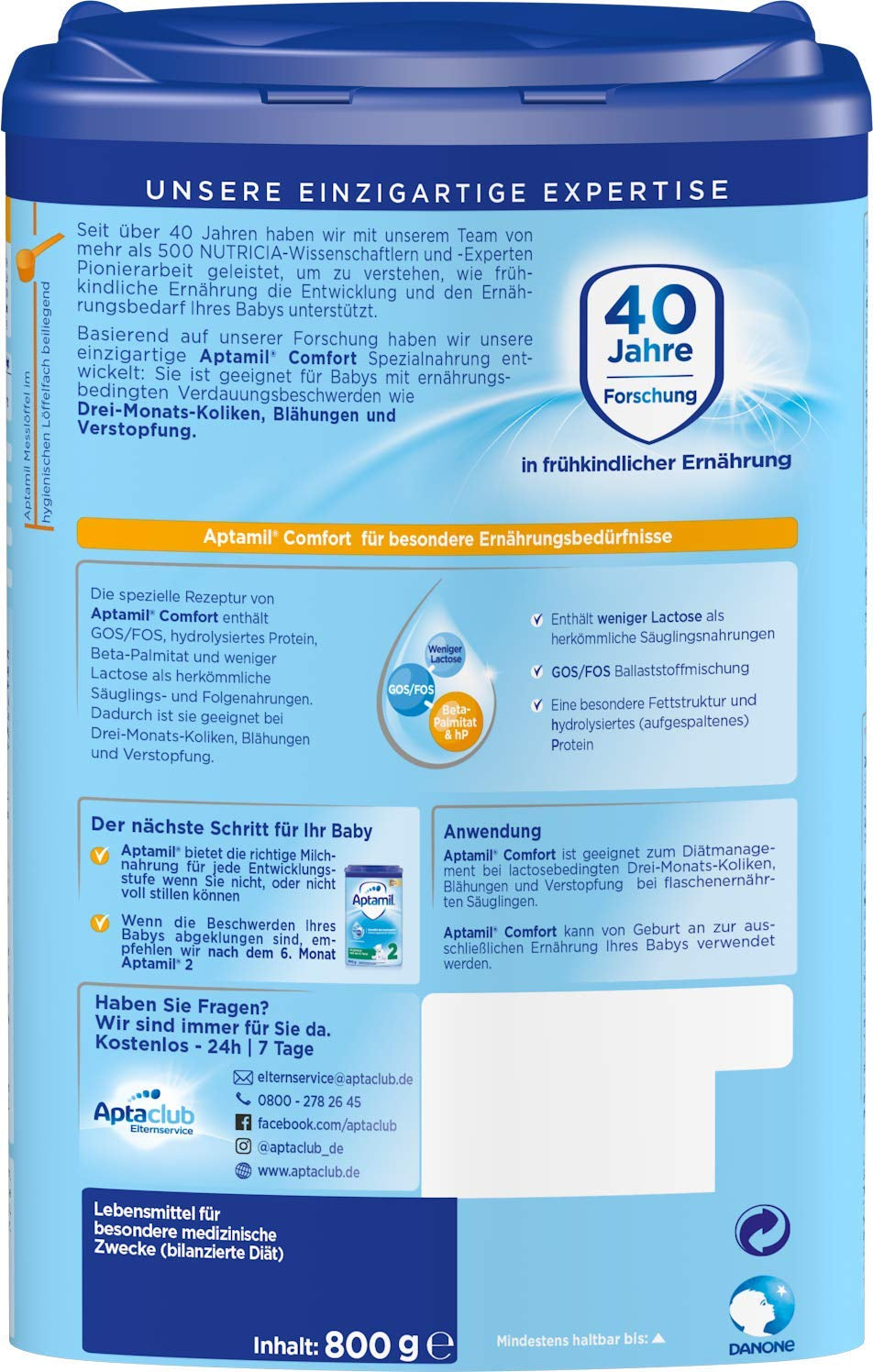 Aptamil Comfort – Specjalny pokarm od urodzenia na kolki, wzdęcia i zaparcia, 800 gram Naty Shop