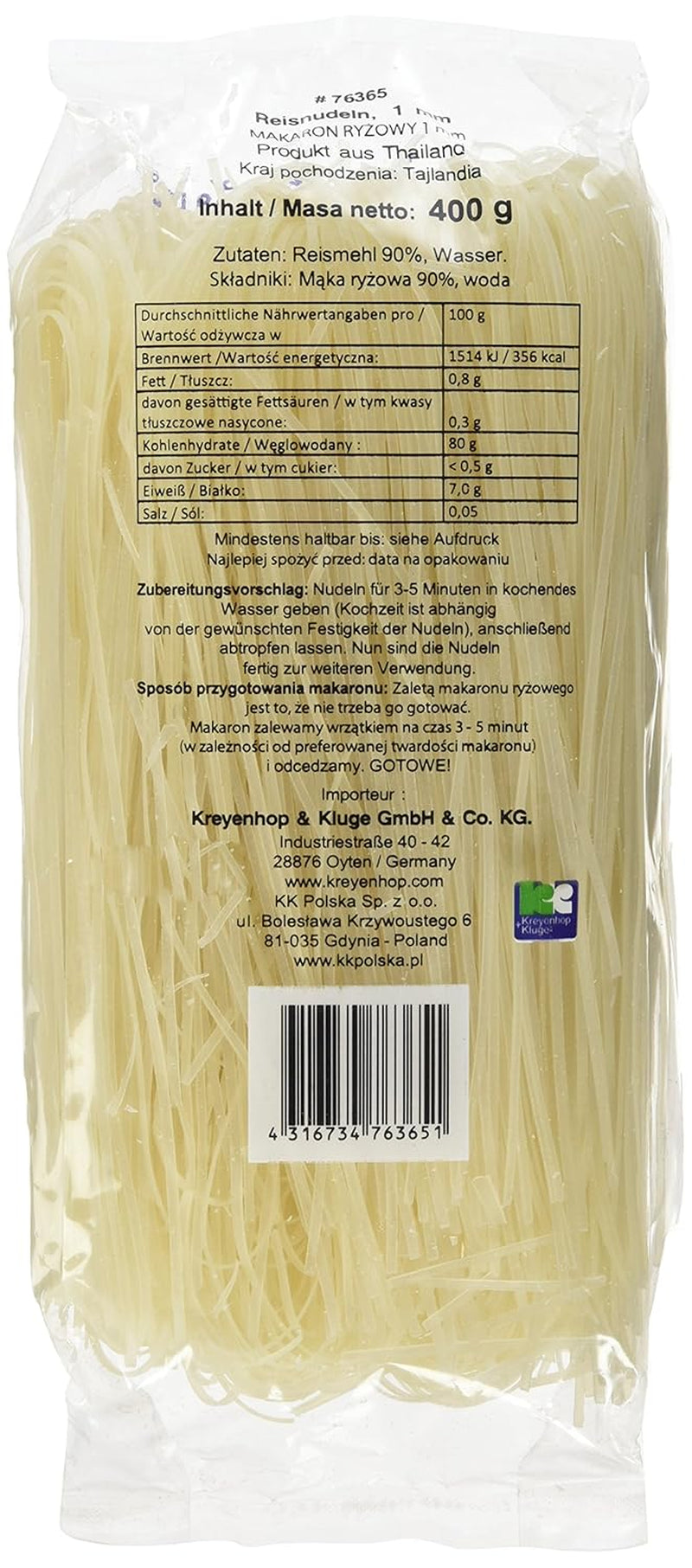 Makaron ryżowy - tajski makaron wstążkowy o szerokości 1 mm, wykonany z mąki ryżowej - 17 x 400g