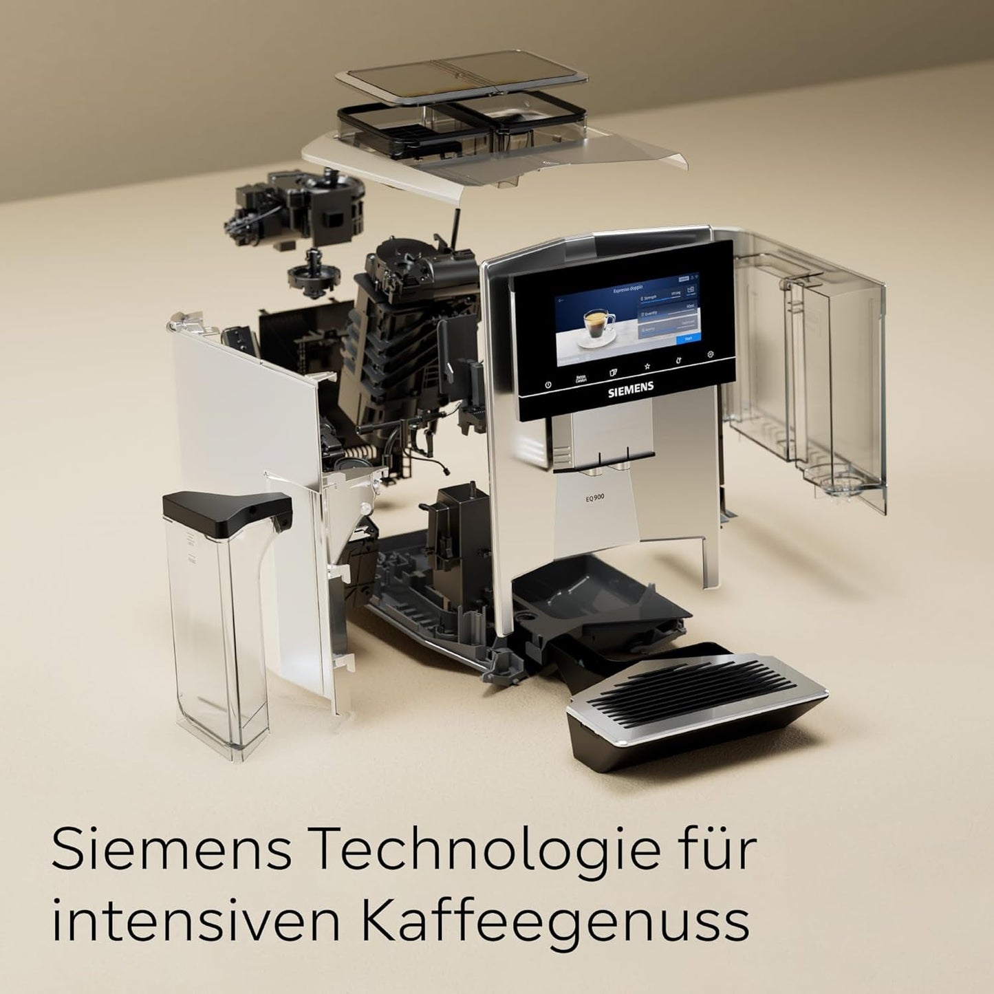Automatyczny ekspres do kawy Siemens EQ900, duży kolorowy ekran TFT, 2 pojemniki na ziarna kawy, 36 gorących i zimnych napojów, zimna kawa, wyjątkowo cicha, funkcja dwóch filiżanek, sterowanie z aplikacji, stal nierdzewna, TQ907D03