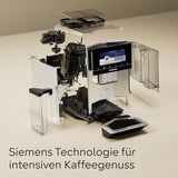 Automatyczny ekspres do kawy Siemens EQ900, duży kolorowy ekran TFT, 2 pojemniki na ziarna kawy, 36 gorących i zimnych napojów, zimna kawa, wyjątkowo cicha, funkcja dwóch filiżanek, sterowanie z aplikacji, stal nierdzewna, TQ907D03