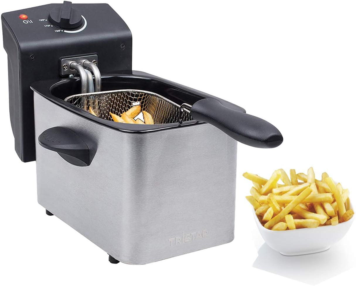Frytkownica Tristar ze stali nierdzewnej - o pojemności 2 litrów, z funkcją zimnej strefy i regulowanym termostatem do 190°C, FR-6919, srebrna