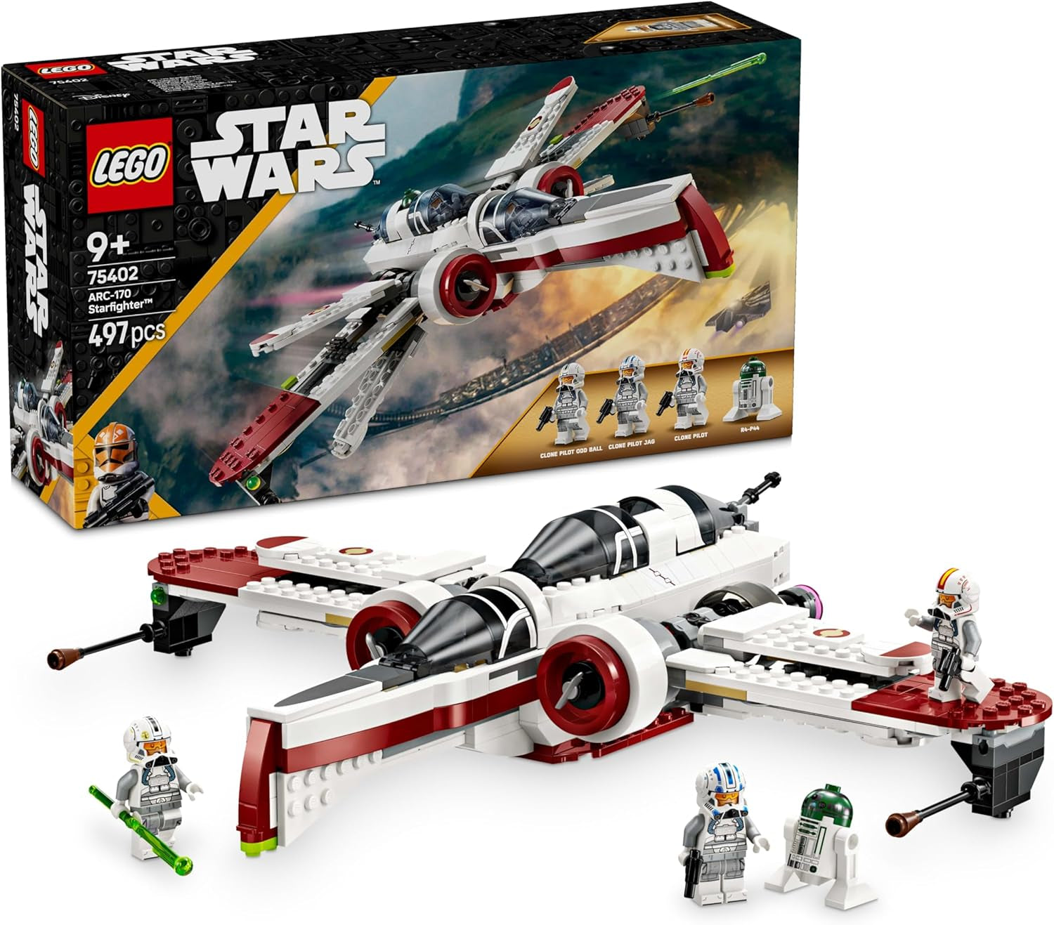 LEGO Star Wars 75402 ARC-170 Starfighter Zabawka z 4 minifigurkami, w tym klonem pilota i droidem R4-P44, przedmiot kolekcjonerski, prezent dla fanów Zemsty Sithów oraz chłopców i dziewcząt w wieku powyżej 9 lat Zestawy do budowania Besuche den LEGO-Store Default Title