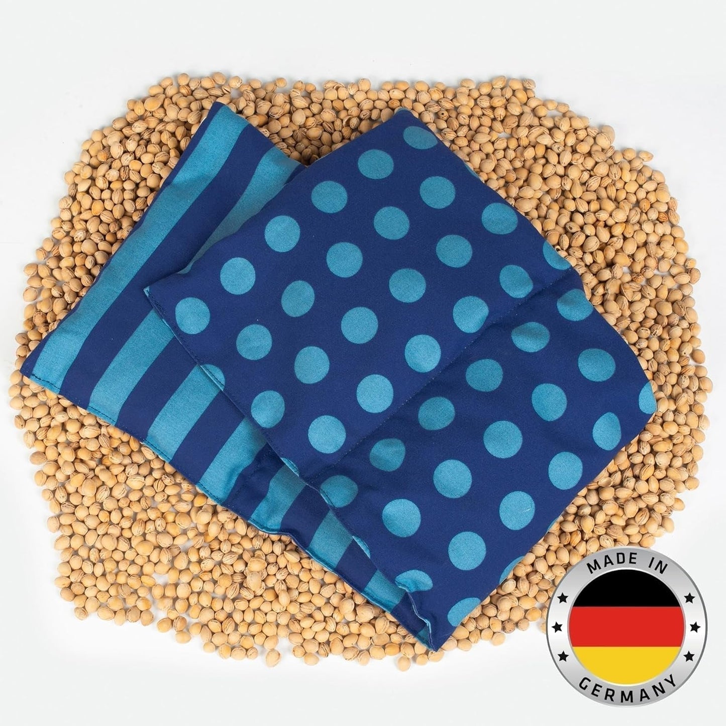 Poduszka Cherry Stone do kuchenki mikrofalowej i piekarnika – niebieska w paski i kropki I Ręcznie robiona I Wyprodukowałam w Niemczech I Ok. 20 X 60Cm I Bawełna Oeko-Tex I Poduszka pod kark Poduszki ortopedyczne na szyję Naty Shop